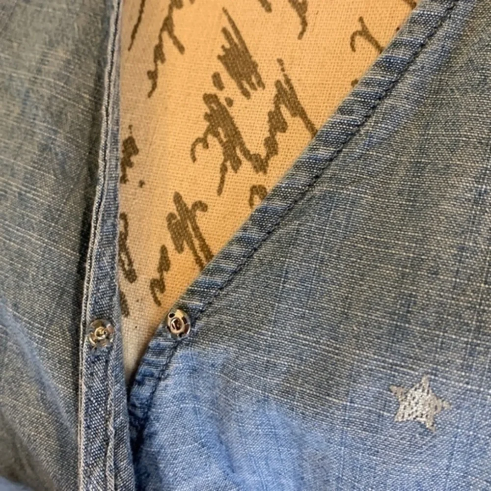 J. Crew chambray surplice wrap with silver stars and adjustable bottom S Tall